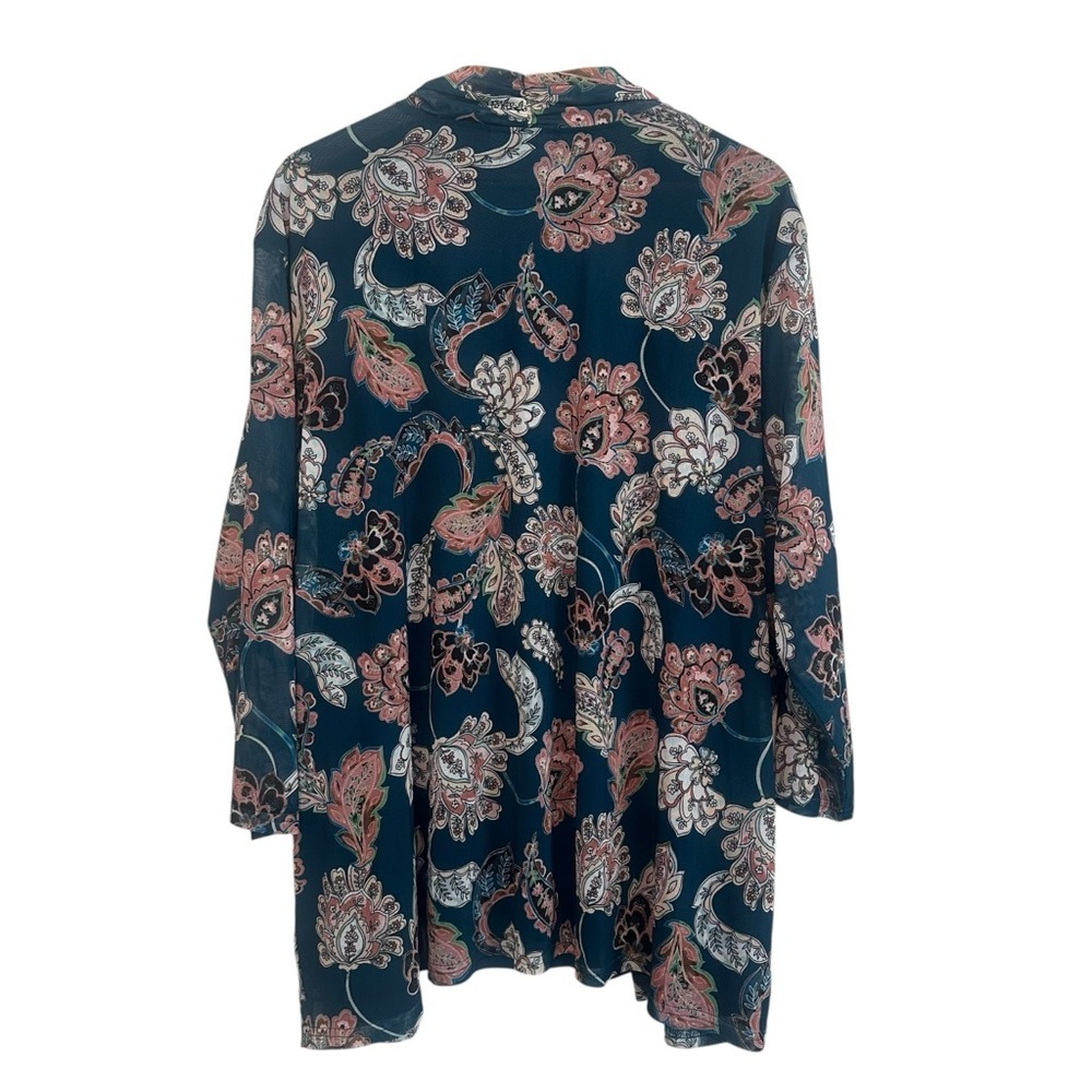 Women's 2X Layered Mesh Floral PLUS Work Casual 3/4 Sleeve Stretchy Soft Blouse - Picture 4 of 4